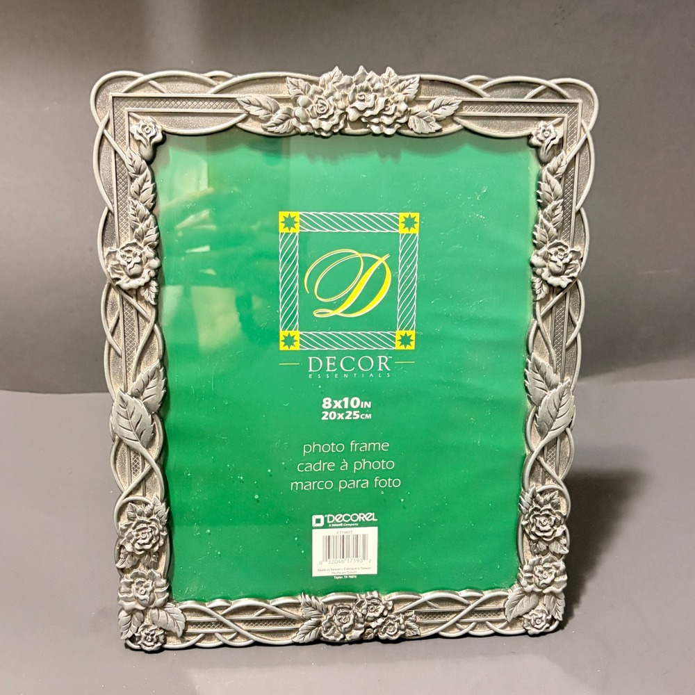 Decor Essentials Silver Pewter Tone Floral Rose 8x10 Photo Frame E71980T